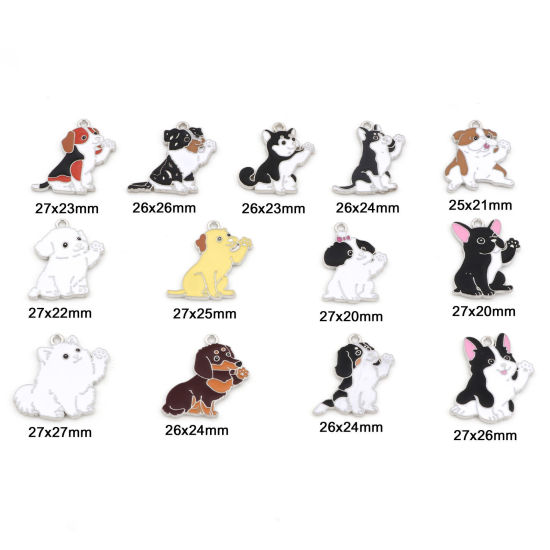 Picture of Zinc Based Alloy Charms Silver Tone Dog Animal Enamel