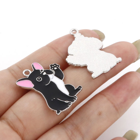 Picture of Zinc Based Alloy Charms Silver Tone Dog Animal Enamel