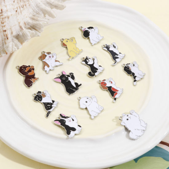 Picture of Zinc Based Alloy Charms Silver Tone Dog Animal Enamel