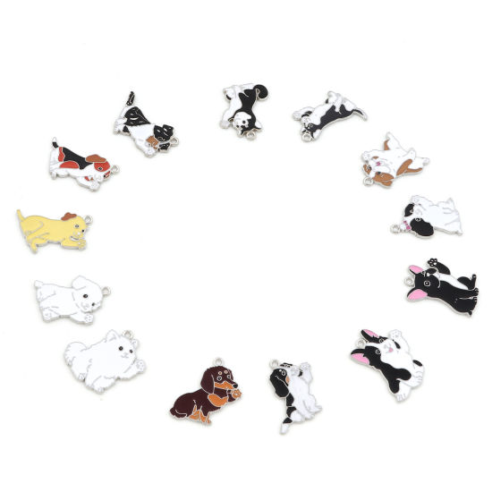 Picture of Zinc Based Alloy Charms Silver Tone Dog Animal Enamel