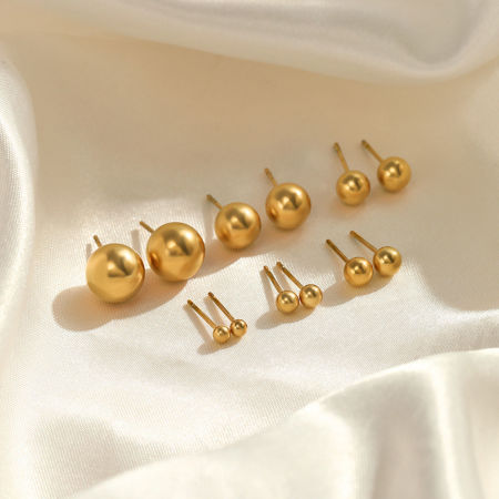 Imagen de Enchapado al Vacío Ecológico Elegante Sencillo 18K Oro Real Chapado 304 Acero Inoxidable Bola Pendientes Para Mujeres Día de la Madre 1 Par
