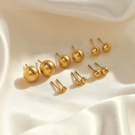 Imagen de Enchapado al Vacío Ecológico Elegante Sencillo 18K Oro Real Chapado 304 Acero Inoxidable Bola Pendientes Para Mujeres Día de la Madre 1 Par