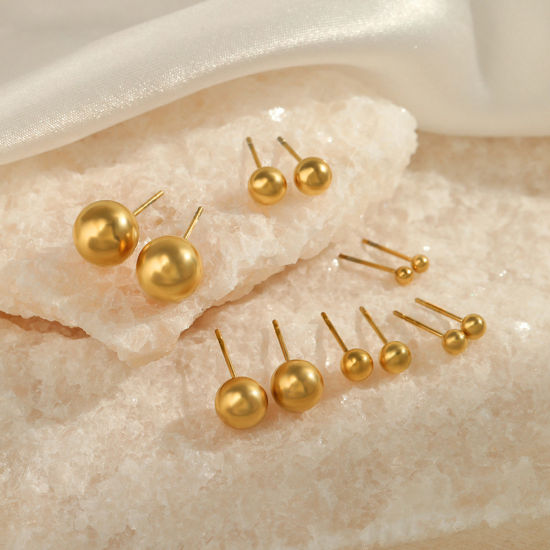Imagen de Enchapado al Vacío Ecológico Elegante Sencillo 18K Oro Real Chapado 304 Acero Inoxidable Bola Pendientes Para Mujeres Día de la Madre 1 Par