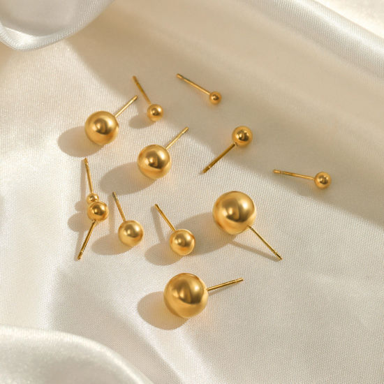 Imagen de Enchapado al Vacío Ecológico Elegante Sencillo 18K Oro Real Chapado 304 Acero Inoxidable Bola Pendientes Para Mujeres Día de la Madre 1 Par