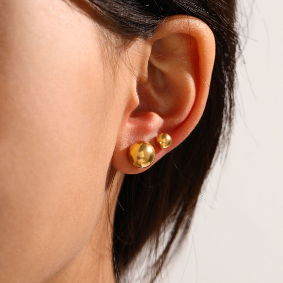 Imagen de Enchapado al Vacío Ecológico Elegante Sencillo 18K Oro Real Chapado 304 Acero Inoxidable Bola Pendientes Para Mujeres Día de la Madre 1 Par