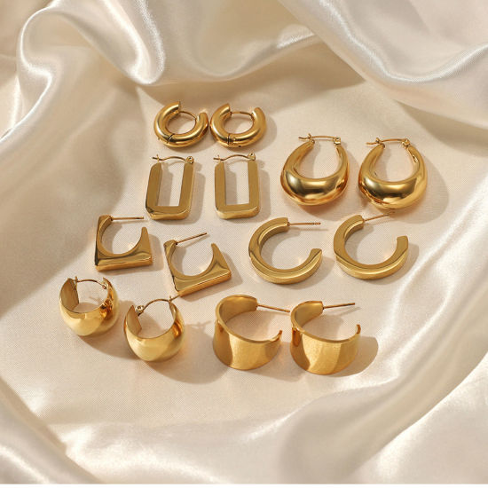 Imagen de Enchapado al Vacío Ecológico Retro Sencillo 14K Oro Real Chapado 304 Acero Inoxidable Aretes de Aro Para Mujeres Fiesta 1 Par