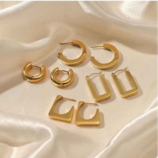 Imagen de Enchapado al Vacío Ecológico Retro Sencillo 14K Oro Real Chapado 304 Acero Inoxidable Aretes de Aro Para Mujeres Fiesta 1 Par