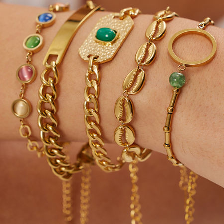 Eco-friendly Vacuum Plating Simple & Casual Stylish 18K Real Gold Plated 304 Stainless Steel Cuban Link Chain Round Oval Bracelets For Women Eco-friendly Vacuum Plating Simple & Casual Stylish 18K Real Gold Plated 304 Stainless Steel Cuban Link Chain Round Oval Bracelets For Women