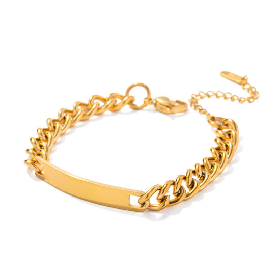 Immagine di Placcatura Sottovuoto Ecologica Semplice & Casual Elegante 18K Vero Oro Placcato 304 Acciaio Inossidabile Catena a Maglia Cubana Tondo Ovale Braccialetti Per Donne 1 Pz