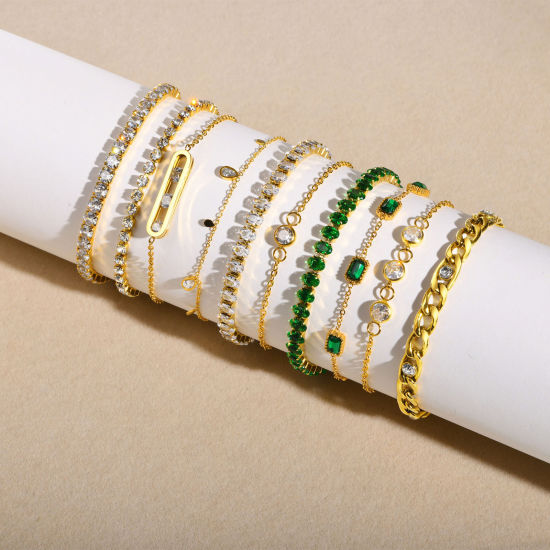 Picture of Eco-friendly Vacuum Plating Simple & Casual Exquisite 18K Real Gold Plated 304 Stainless Steel & Cubic Zirconia Link Chain Bracelets For Women Party