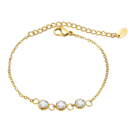 Picture of Eco-friendly Vacuum Plating Simple & Casual Exquisite 18K Real Gold Plated 304 Stainless Steel & Cubic Zirconia Link Chain Bracelets For Women Party