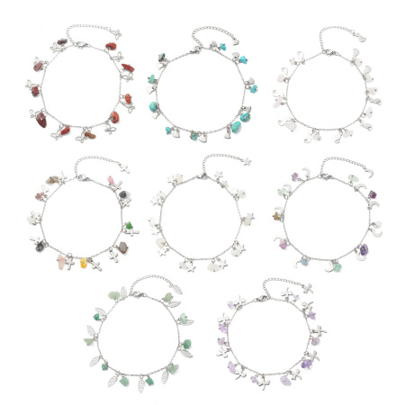 201 Acciaio Inossidabile Cavo Catena Cavigliere Tono Argento Multicolore Scheggia di Perle 1 Pz