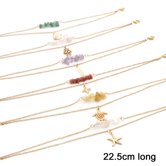 Изображение 304 Нержавеющая Сталь Цепочки Ролло Многослойный многослойный ножной браслет Позолоченный Разноцветный ажурная резьба Чип-бисер 1 ШТ