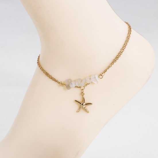 Изображение 304 Нержавеющая Сталь Цепочки Ролло Многослойный многослойный ножной браслет Позолоченный Разноцветный ажурная резьба Чип-бисер 1 ШТ