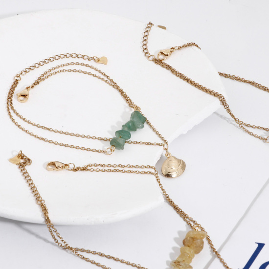 Изображение 304 Нержавеющая Сталь Цепочки Ролло Многослойный многослойный ножной браслет Позолоченный Разноцветный ажурная резьба Чип-бисер 1 ШТ