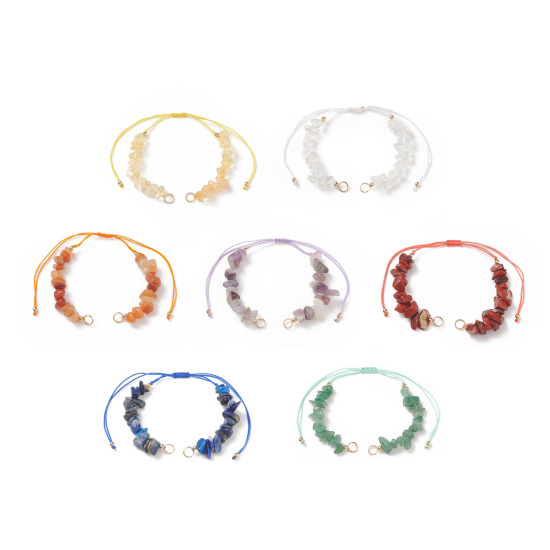 Picture of Natural Gemstone Braided Adjustable Semi-finished Bracelets For DIY Handmade Jewelry Making Multicolor Chip Beads 12.5cm(4 7/8") long