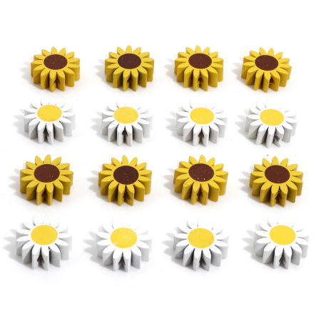 Natural Hinoki Wood Spacer Beads For DIY Jewelry Making Sunflower Multicolor Daisy Flower About 21.5mm x 21mm