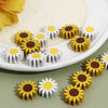 Picture of Natural Hinoki Wood Spacer Beads For DIY Jewelry Making Sunflower Multicolor Daisy Flower About 21.5mm x 21mm
