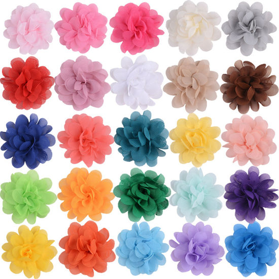 Picture of Burned Edge Flower Boutique Flatback Artificial Soft Grilled Silk Chiffon Flowers Wedding Party Home Floral Wreath Decoration Multicolor 5cm Dia.