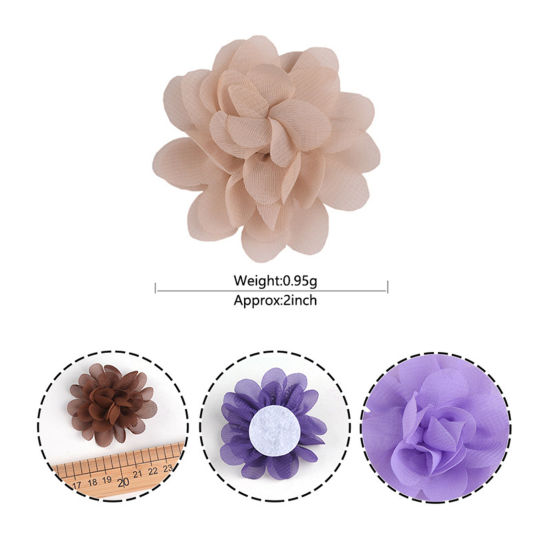 Picture of Burned Edge Flower Boutique Flatback Artificial Soft Grilled Silk Chiffon Flowers Wedding Party Home Floral Wreath Decoration Multicolor 5cm Dia.