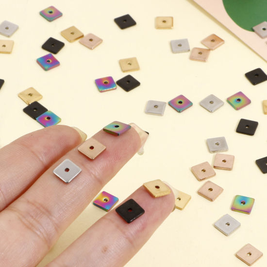 Imagen de Enchapado al Vacío Ecológico 304 Acero Inoxidable Perlas Espaciadoras para Hacer Pulseras DIY Hallazgos para Hacer Joyas Cuadrado Multicolor 6mm x 6mm, 10 Unidades
