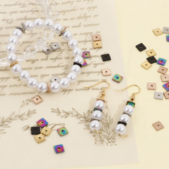 Imagen de Enchapado al Vacío Ecológico 304 Acero Inoxidable Perlas Espaciadoras para Hacer Pulseras DIY Hallazgos para Hacer Joyas Cuadrado Multicolor 6mm x 6mm, 10 Unidades