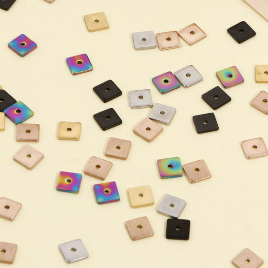 Imagen de Enchapado al Vacío Ecológico 304 Acero Inoxidable Perlas Espaciadoras para Hacer Pulseras DIY Hallazgos para Hacer Joyas Cuadrado Multicolor 6mm x 6mm, 10 Unidades