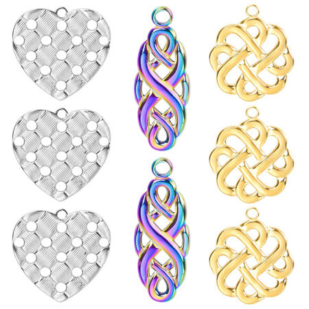 Eco-friendly 304 Stainless Steel Charms Multicolor Heart Cross