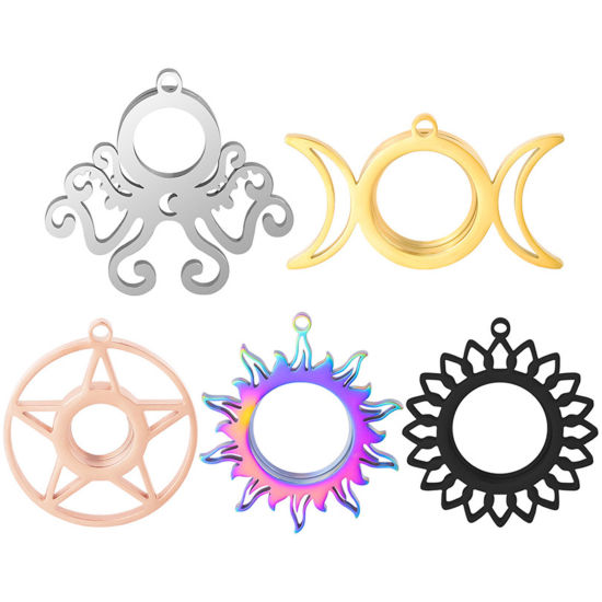 Immagine di Ecologico 304 Acciaio Inossidabile & Vetro Flottante Locket Medaglione Ciondoli Luna Multicolore Girasole 1 Pz