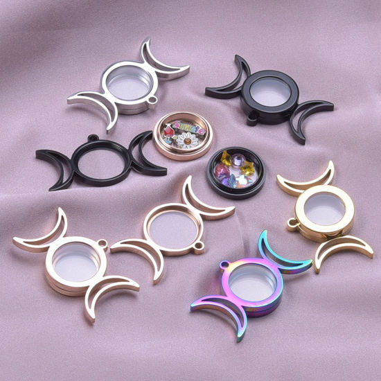 Immagine di Ecologico 304 Acciaio Inossidabile & Vetro Flottante Locket Medaglione Ciondoli Luna Multicolore Girasole 1 Pz