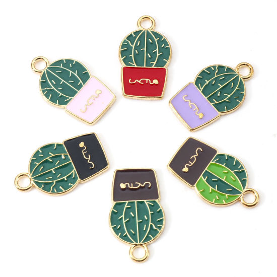 Picture of Zinc Based Alloy Charms Gold Plated Multicolor Cactus Enamel 22mm x 13mm