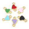 Picture of Zinc Based Alloy Valentine's Day Connectors Charms Pendants Gold Plated Multicolor Heart Enamel 14mm x 8mm