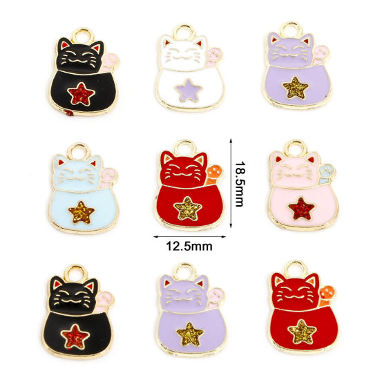 Picture of Zinc Based Alloy Charms Gold Plated Multicolor Cat Animal Star Enamel 18.5mm x 12.5mm