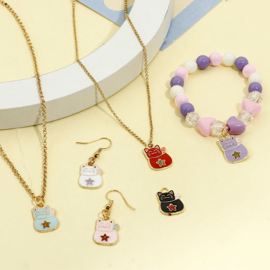 Picture of Zinc Based Alloy Charms Gold Plated Multicolor Cat Animal Star Enamel 18.5mm x 12.5mm