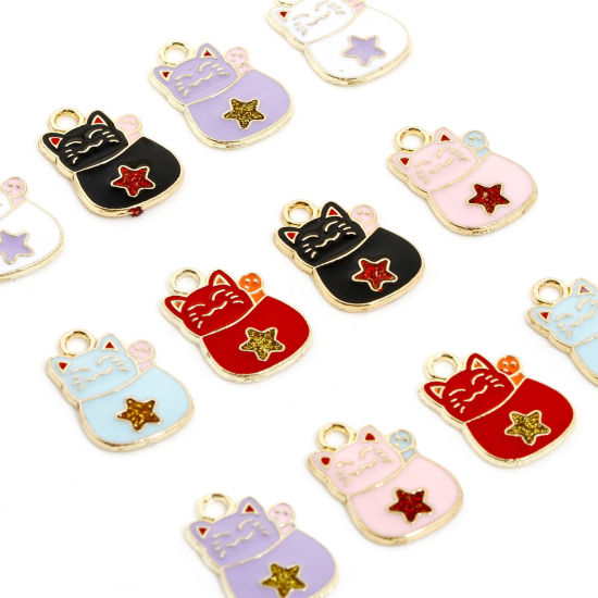 Picture of Zinc Based Alloy Charms Gold Plated Multicolor Cat Animal Star Enamel 18.5mm x 12.5mm