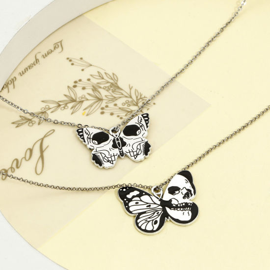 Immagine di Lega di Zinco Halloween Charms Tono Argento Nero Farfalla Smalto 10 Pz