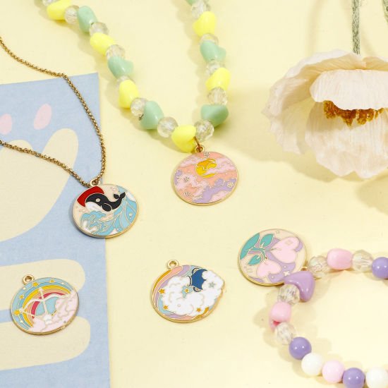 Bild von Zinklegierung Charms Vergoldet Bunt Rund Wolke Emaille 10 Stück