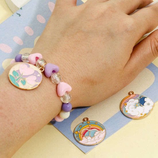 Bild von Zinklegierung Charms Vergoldet Bunt Rund Wolke Emaille 10 Stück