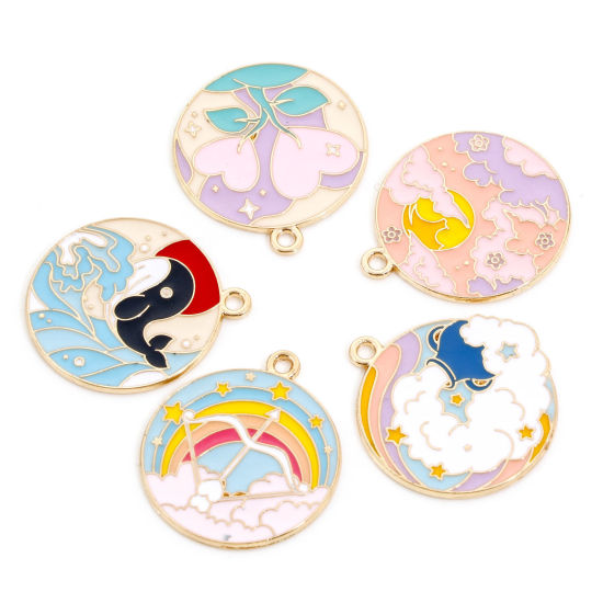 Bild von Zinklegierung Charms Vergoldet Bunt Rund Wolke Emaille 10 Stück