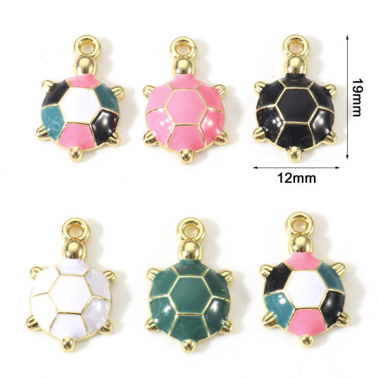 Picture of Zinc Based Alloy Ocean Jewelry Charms Gold Plated Multicolor Tortoise Animal Enamel 19mm x 12mm