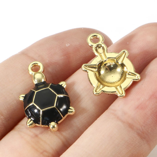 Picture of Zinc Based Alloy Ocean Jewelry Charms Gold Plated Multicolor Tortoise Animal Enamel 19mm x 12mm