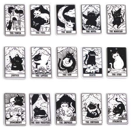 Acrylic Tarot Pendants Rectangle Cat Black & White 3.8cm x 2.3cm