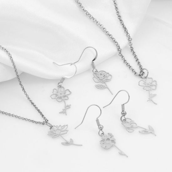 Imagen de Hierro Flor del Mes de Nacimiento Colgantes Charms Tono de Plata Rosa Flor de Espino Hueco 20 Unidades