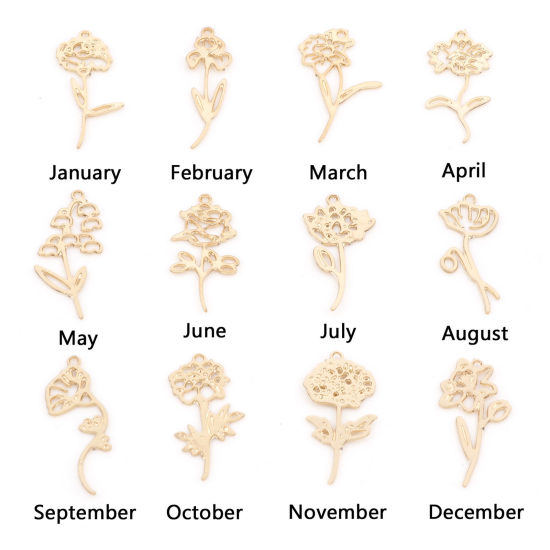 Immagine di Lega di Ferro Fiore del Mese di Nascita Charms Oro Placcato Camelia Fiore di Gloria di Mattina Filigrana 20 Pz