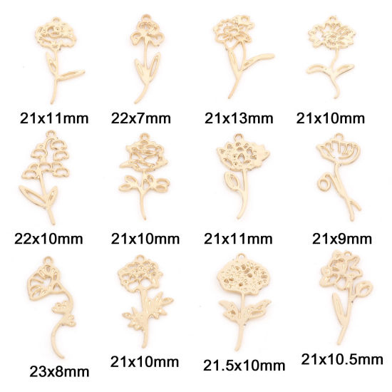 Immagine di Lega di Ferro Fiore del Mese di Nascita Charms Oro Placcato Camelia Fiore di Gloria di Mattina Filigrana 20 Pz