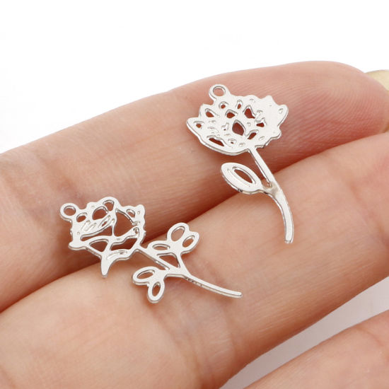 Picture of Iron Based Alloy Birth Month Flower Charms Silver Tone Chrysanthemum Flower Morning Glory Flower Hollow