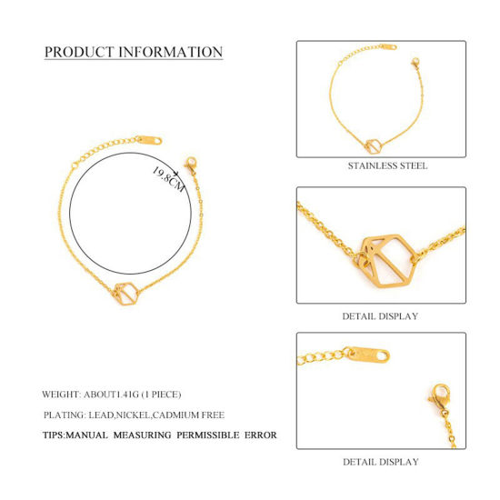Imagen de Enchapado al Vacío Ecológico 304 Acero Inoxidable Estilo Ins Cable Cadena Cruz Pulseras 18k Chapado en Oro 16cm longitud, 1 Unidad