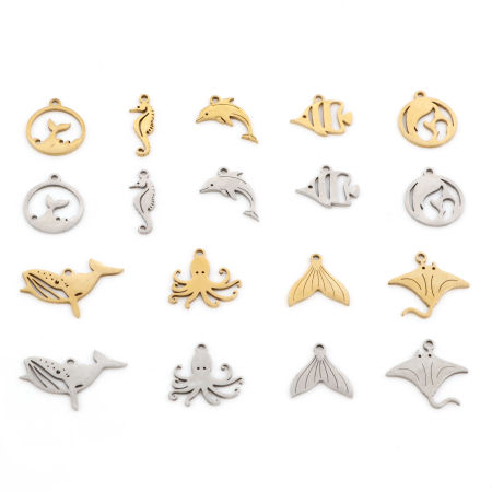 201 Stainless Steel Charms Multicolor Dolphin Animal Fishtail Hollow