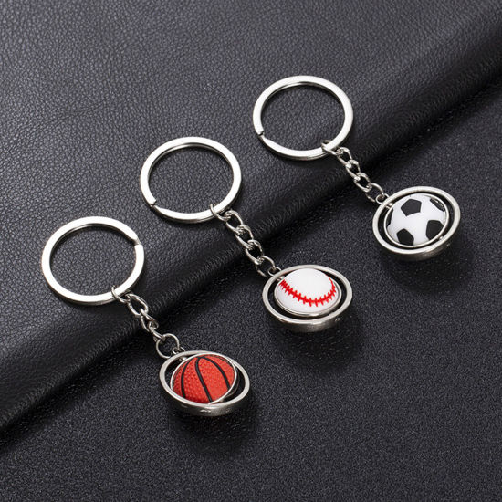 Picture of Sport Keychain & Keyring Silver Tone Basketball Football Rotatable