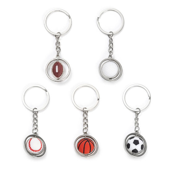 Picture of Sport Keychain & Keyring Silver Tone Basketball Football Rotatable